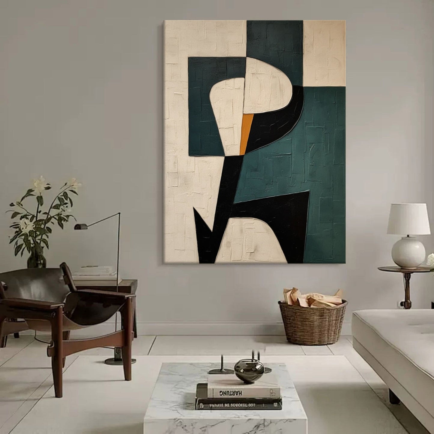 Abstract Geometric Oil Painting | Modern Wabi-Sabi Art for Home Decor