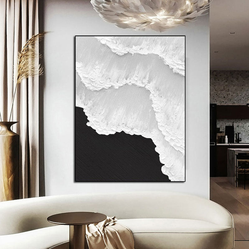 Serene Black Beach Abstract Oil Painting for Contemporary Home Decor