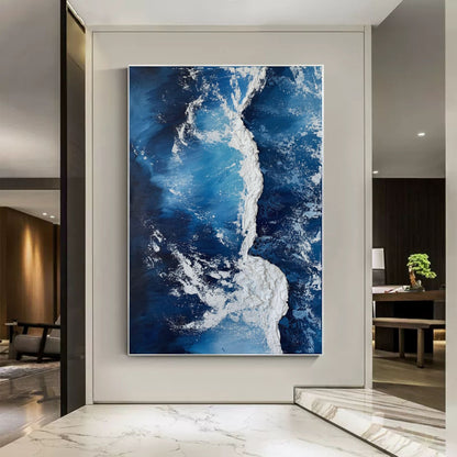 Stunning Abstract Blue Oil Painting with Textured Plaster Finish for Modern Decor