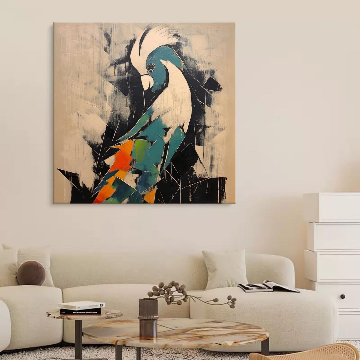 Vibrant Colorful Bird Oil Painting - Modern Pop Art Canvas for Home Decor