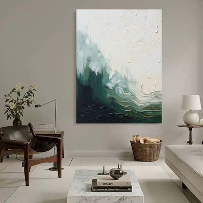 Serene Abstract Ocean Landscape Oil Painting with Texture and Soft Tones