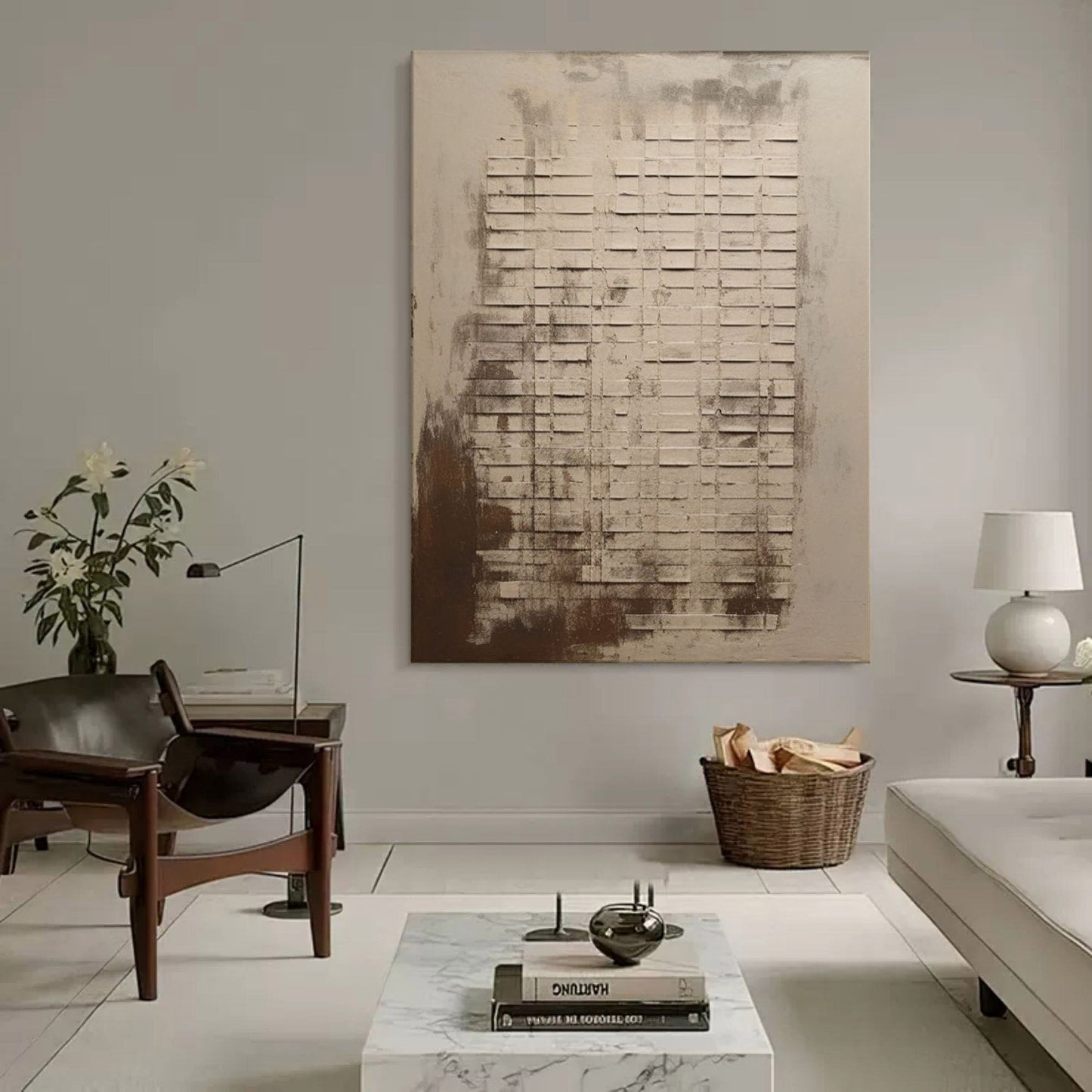 Textured Neutral Wall Art - Contemporary Wabi-Sabi Oil Painting for Modern Home Decor