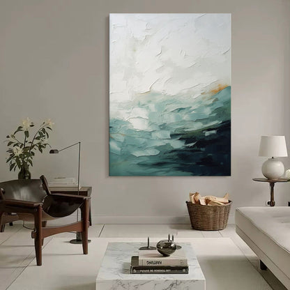 Serene Abstract Oil Painting with Tranquil Waves in Cool Tones
