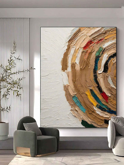 Vibrant Abstract Oil Painting with Textured Swirls and Rich Earthy Tones