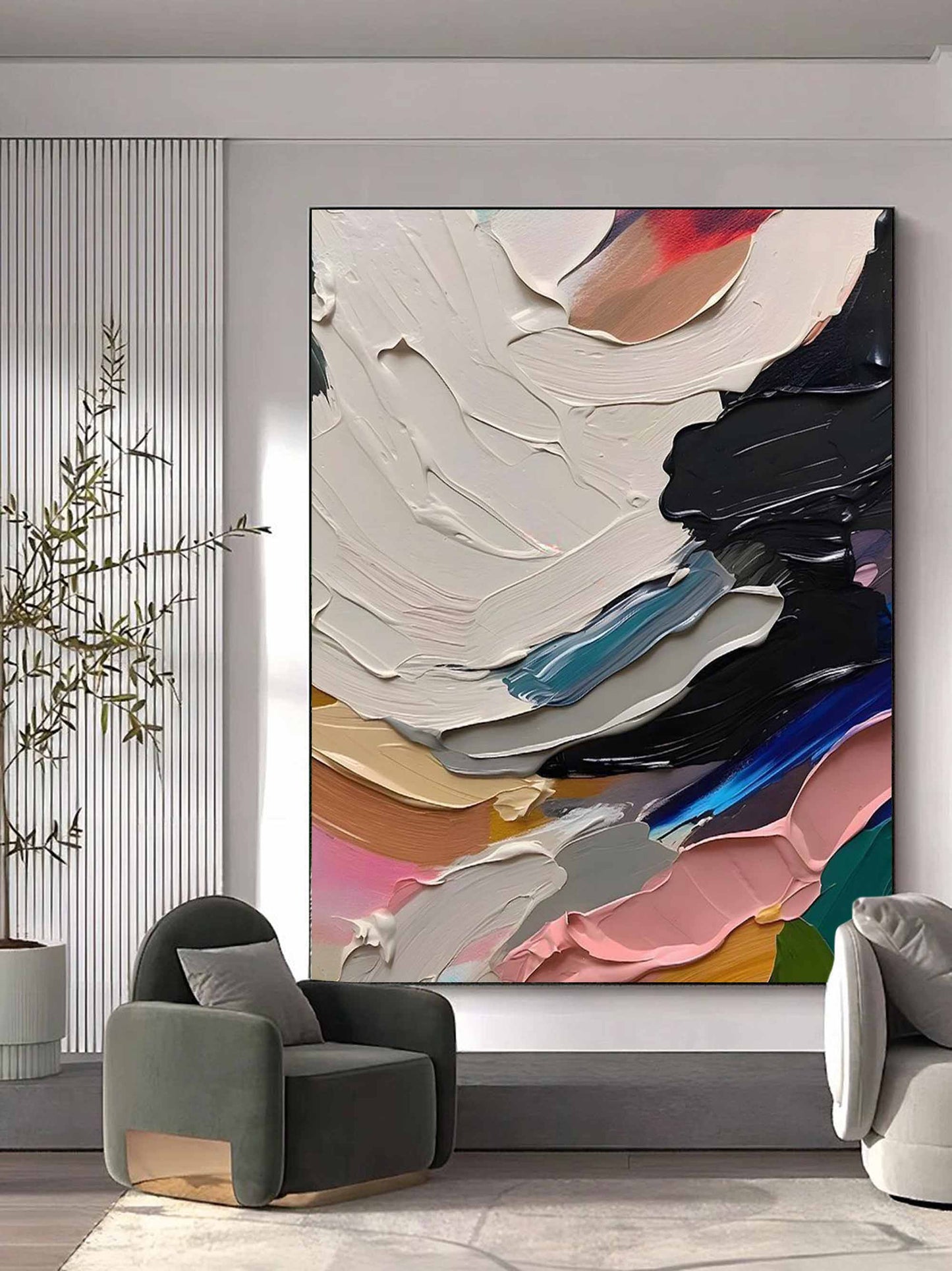 Vibrant Abstract Oil Painting with Dynamic Color Blends for Modern Interiors