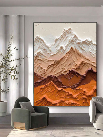 Textured Mountain Landscape Oil Painting in Warm Earth Tones