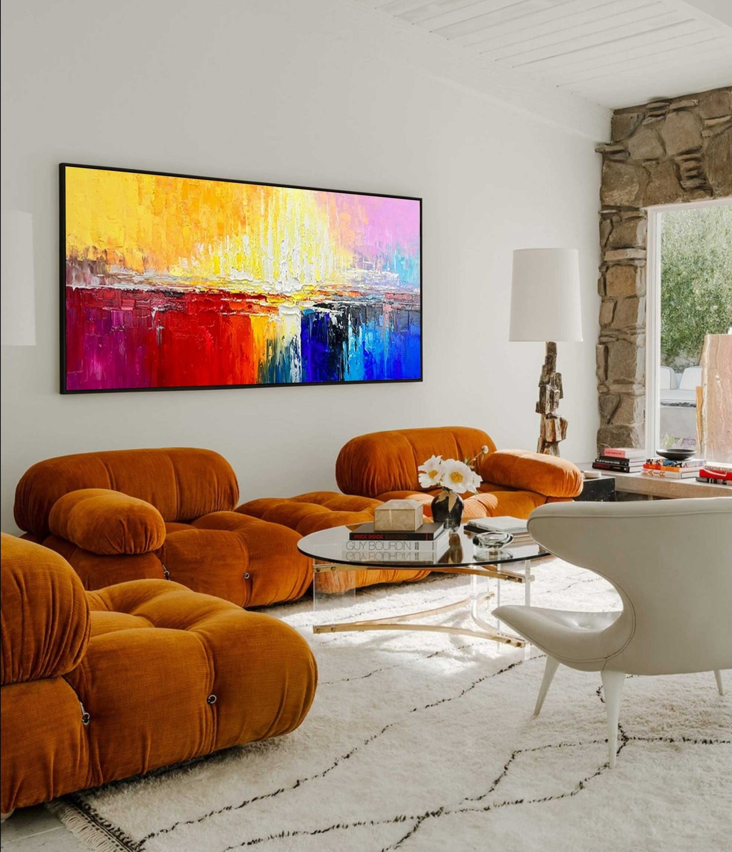 Vibrant Abstract Oil Painting with Bold Colors for Modern Home Decor