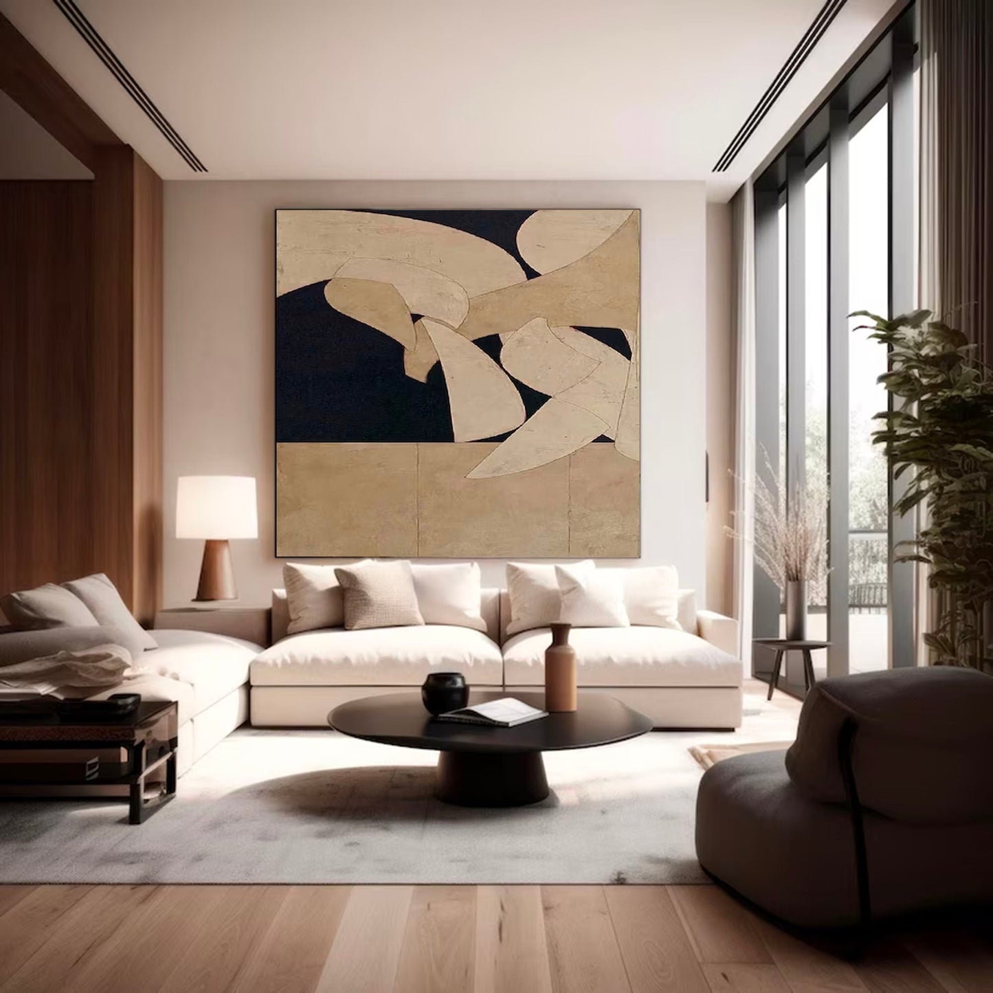 Contemporary Minimalist Abstract Oil Painting with Elegant Neutral Tones