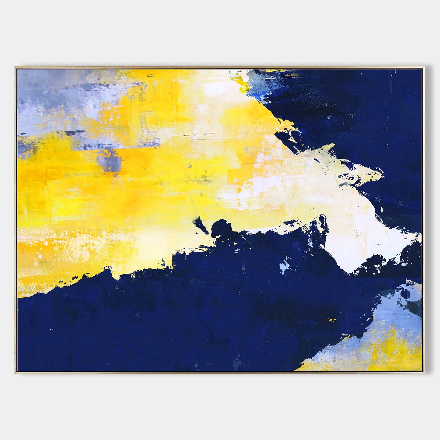 Vibrant Blue and Yellow Abstract Oil Painting for Modern Home Decor