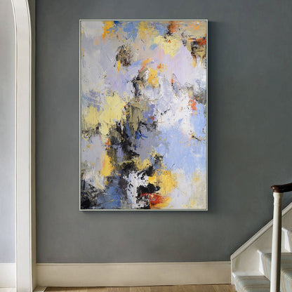 Vibrant Yellow and Blue Abstract Oil Painting for Modern Home Décor