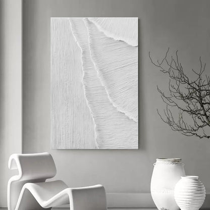 Serene Coastal Landscape Oil Painting - Textured White Waves on Canvas Art