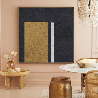 Elegant Black Gold White Minimalist Oil Painting for Modern Home Decor