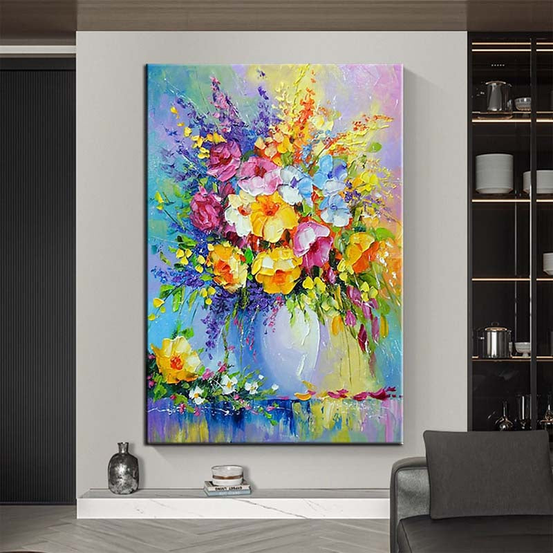 Vibrant Floral Burst Oil Painting for Home Decor and Art Enthusiasts