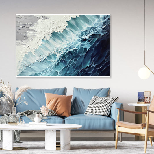 Tranquil Blue and Green Abstract Ocean Wave Oil Painting for Modern Home Decor