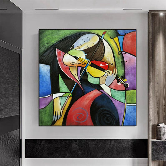 Vibrant Emotional Violinist - Abstract Oil Painting for Art Lovers