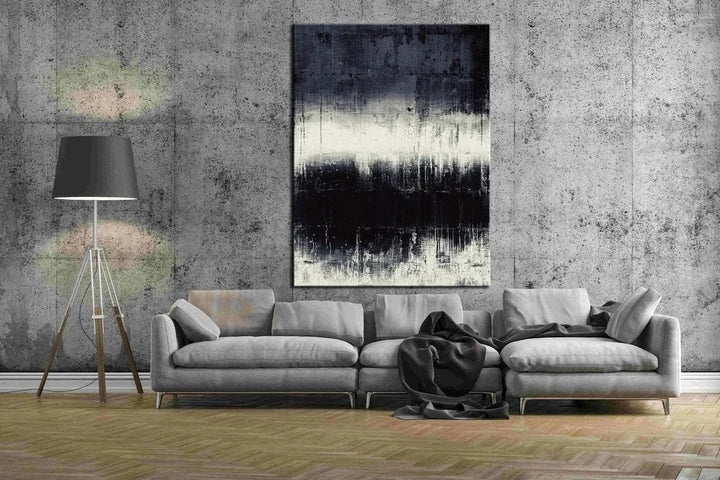 Abstract Black and White Oil Painting for Modern Home Decor