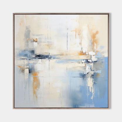 Serene Blue and Beige Modern Abstract Oil Painting for Contemporary Home Decor