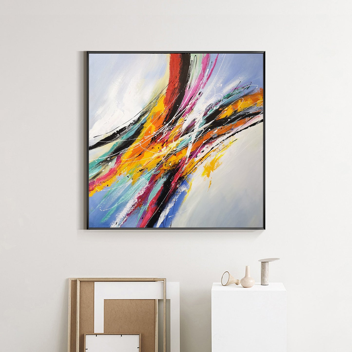 Vibrant Square Abstract Oil Painting for Modern Home Decor