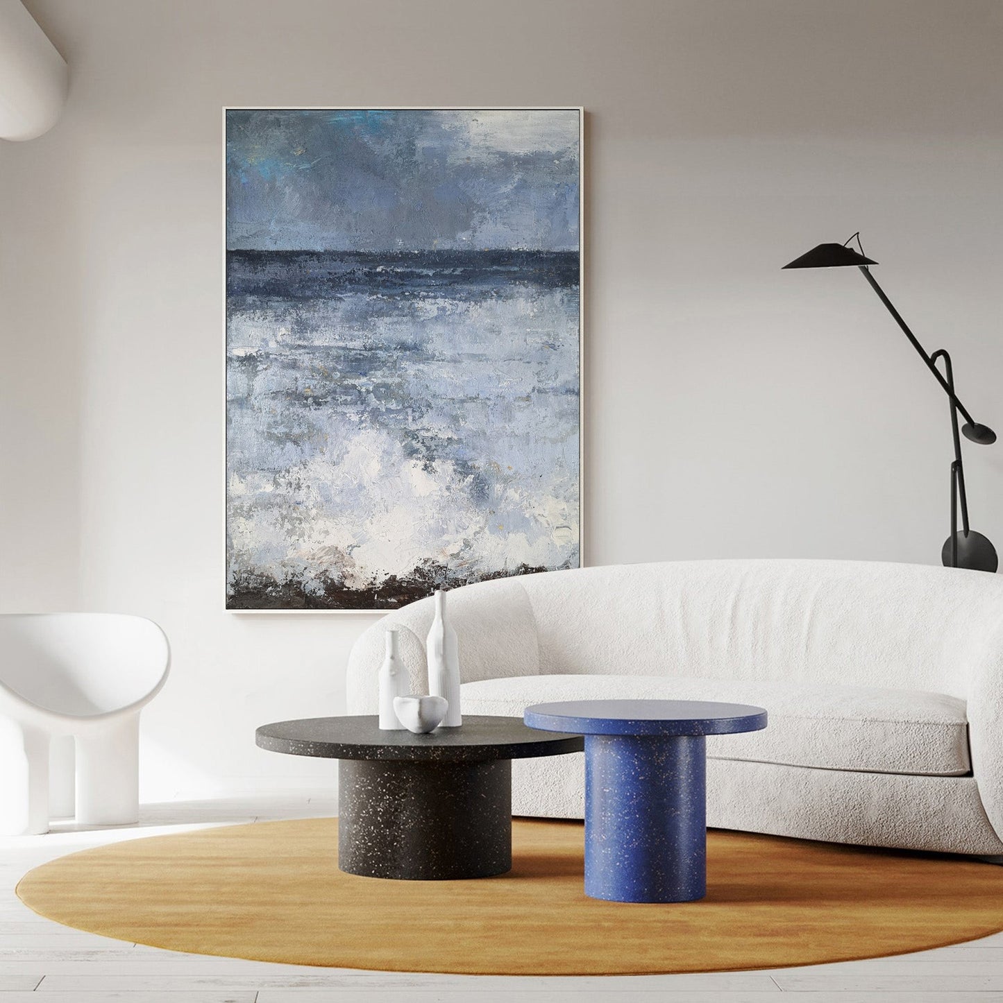 Tranquil Blue Ocean Waves Abstract Oil Painting for Coastal Decor