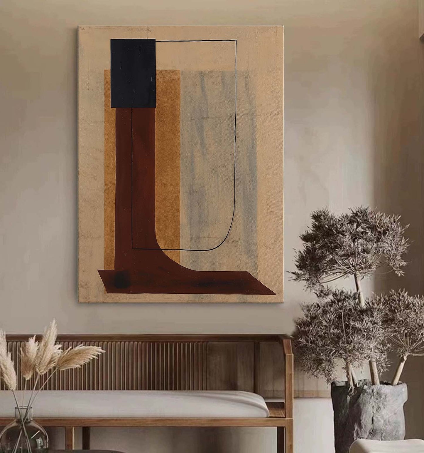 Modern Geometric Vintage Abstract Oil Painting for Stylish Home Decor