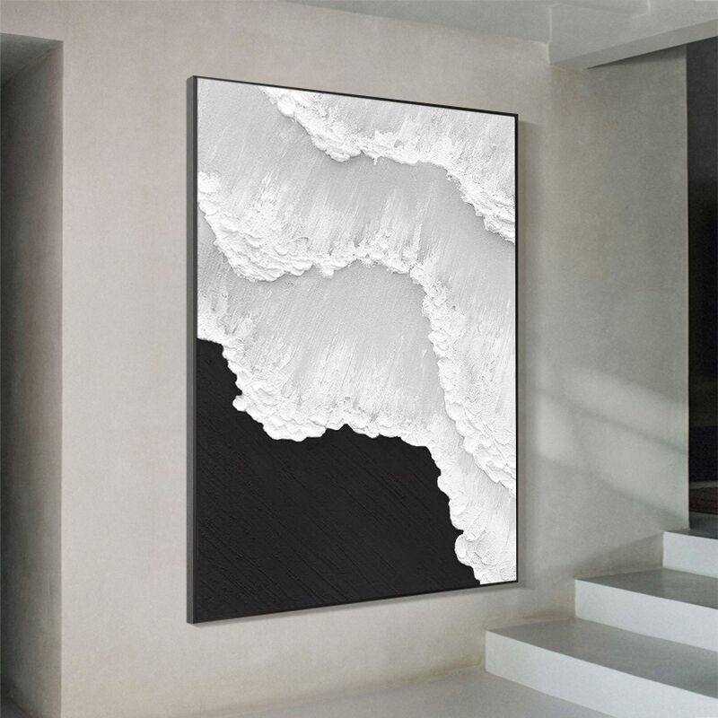 Serene Black Beach Abstract Oil Painting for Contemporary Home Decor