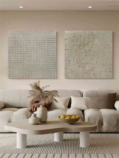 Textured Abstract Oil Painting Duo for Modern Home Decor