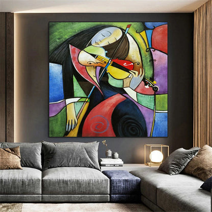 Vibrant Emotional Violinist - Abstract Oil Painting for Art Lovers