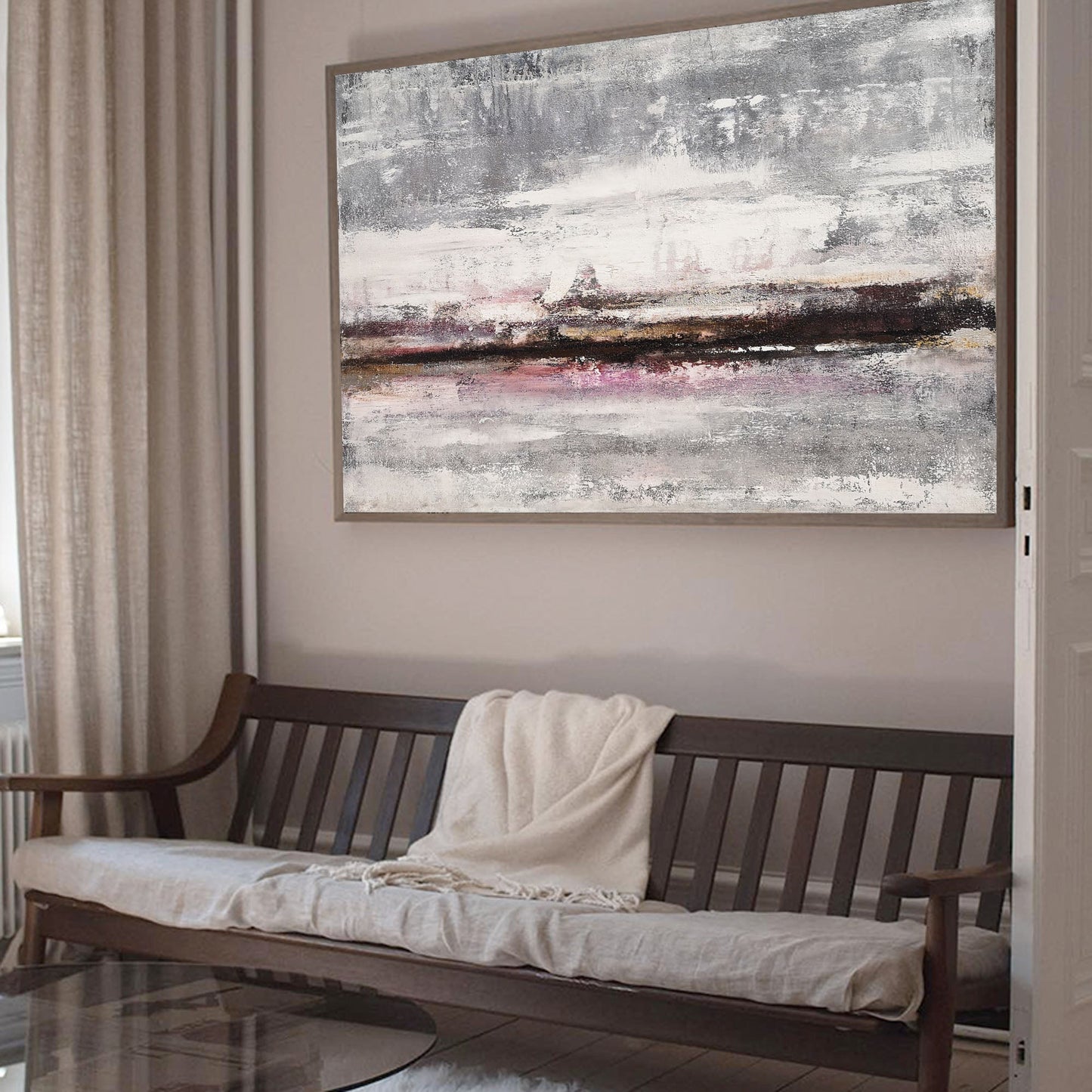 Serene Grey Abstract Landscape Oil Painting for Modern Home Decor