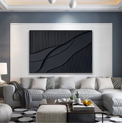 Sleek Black and White Abstract Oil Painting for Modern Home Décor