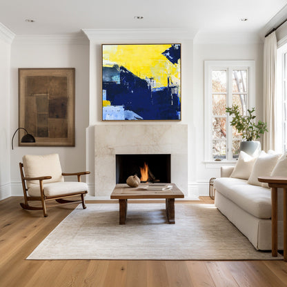 Vibrant Blue and Yellow Abstract Oil Painting for Modern Home Decor