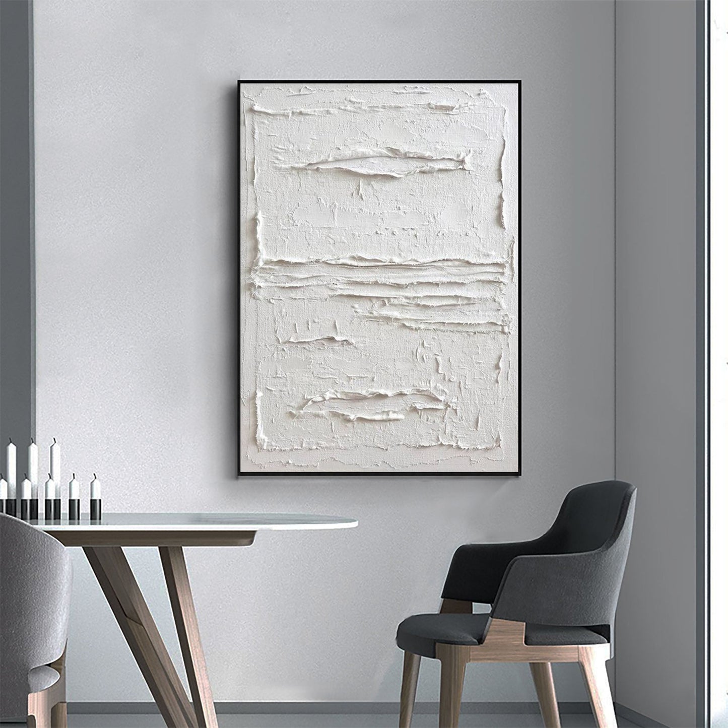 Textured White Abstract Oil Painting for Modern Minimalist Decor