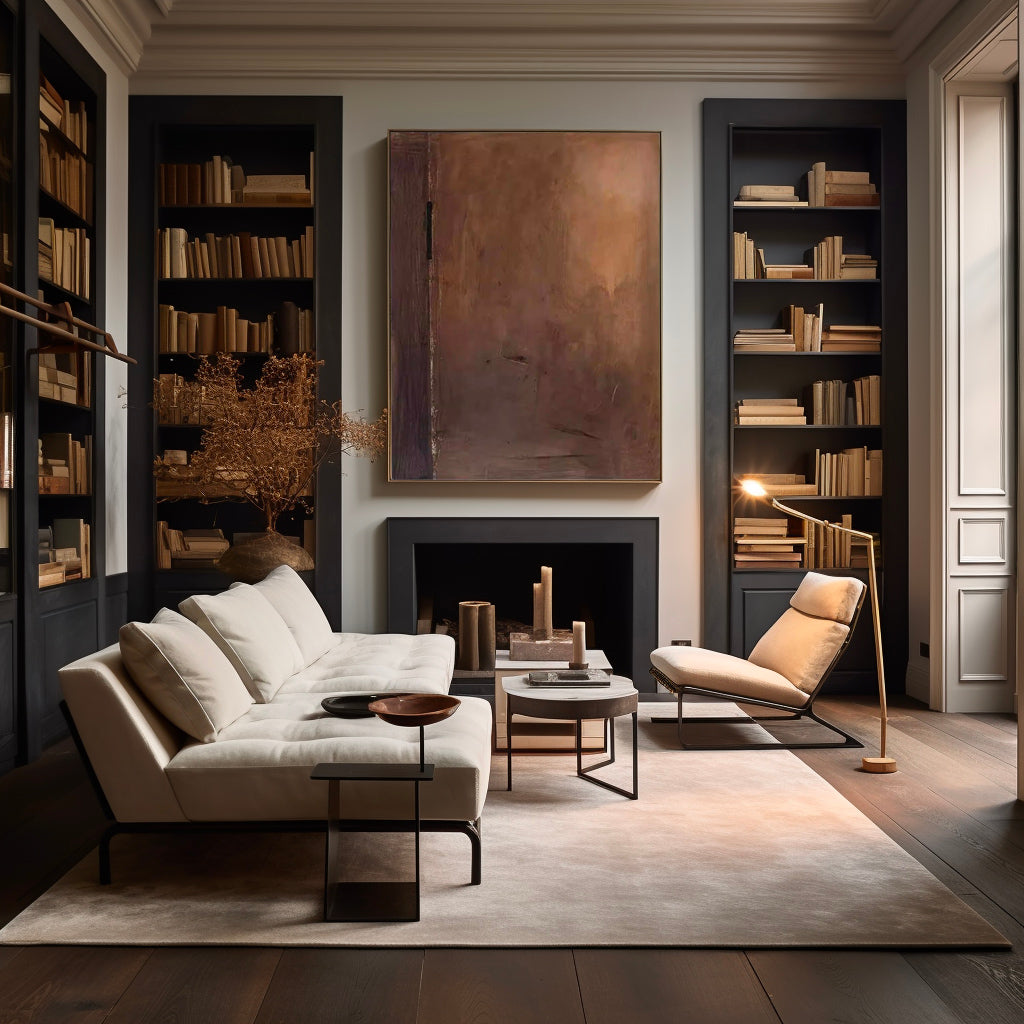 Elegant Minimalist Brown Abstract Oil Painting for Modern Home Decor