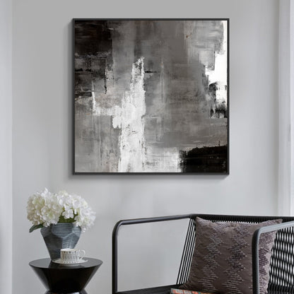 Monochrome Abstract Landscape Oil Painting in Black and White for Modern Decor