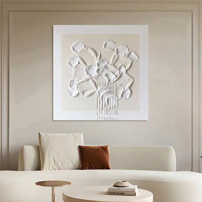 Textured White Floral Abstract Oil Painting for Modern Home Decor