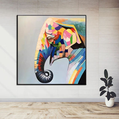 Colorful Elephant Portrait - Vibrant Abstract Oil Painting for Modern Decor