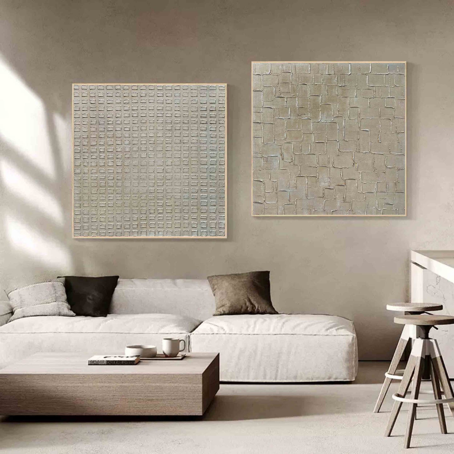 Textured Abstract Oil Painting Duo for Modern Home Decor