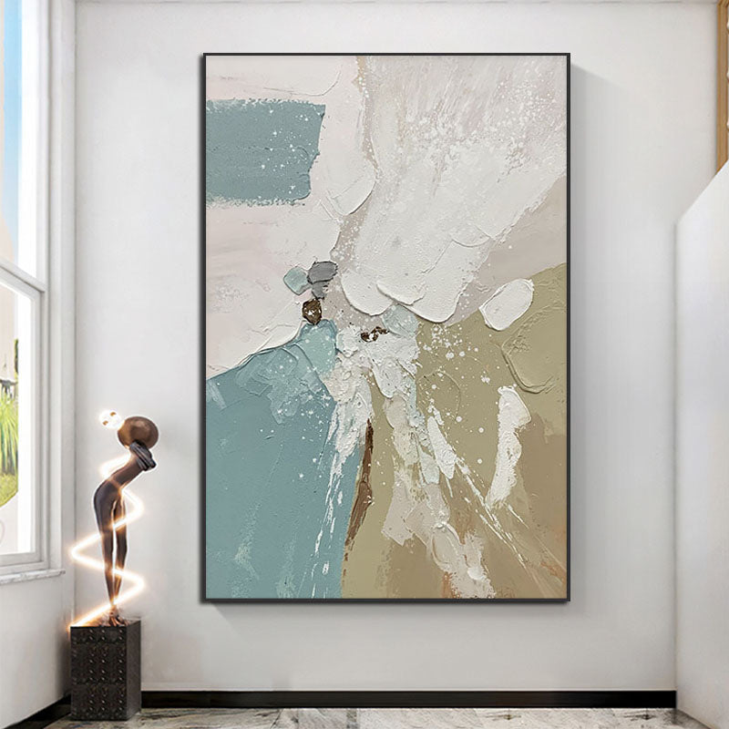 Tranquil Abstract Oil Painting in Calming Blue and Earthy Tones for Modern Spaces