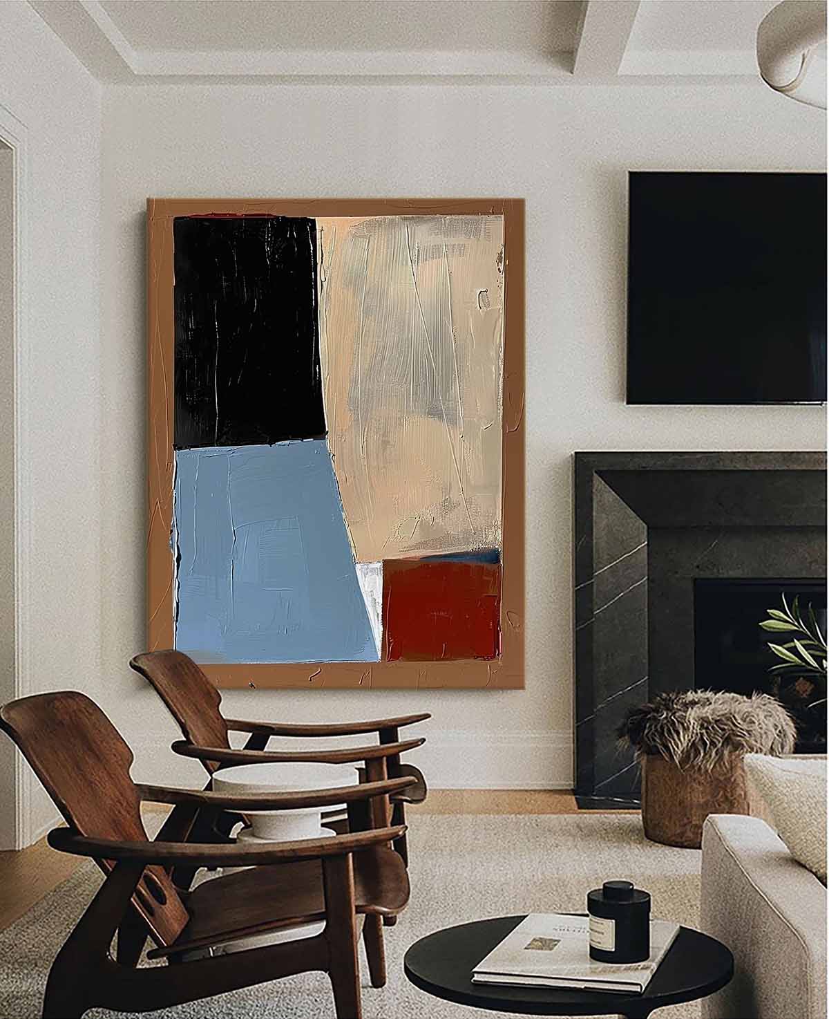 Abstract Vintage Geometric Oil Painting for Modern Home Décor