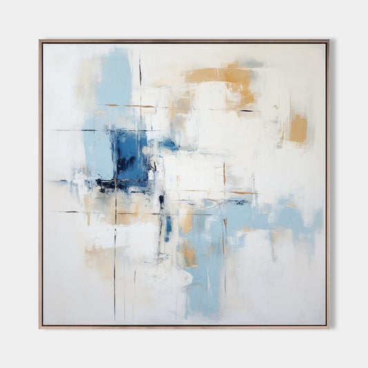 Contemporary Blue and Gold Abstract Oil Painting for Modern Home Decor