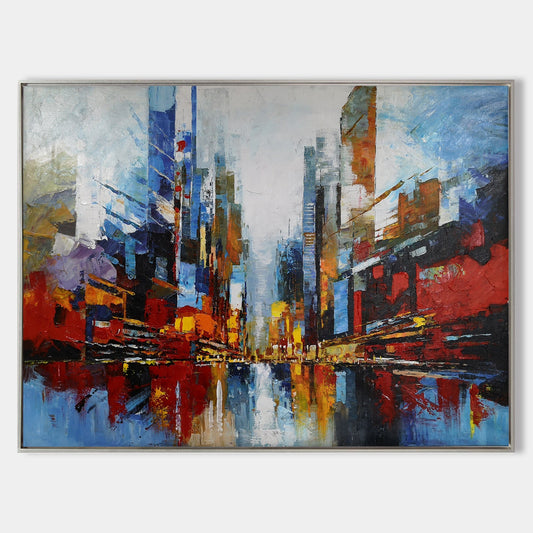 Vibrant Abstract Cityscape Oil Painting for Modern Home Décor