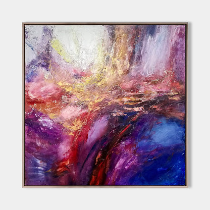 Vibrant Gold Pink Blue Abstract Oil Painting for Modern Home Decor