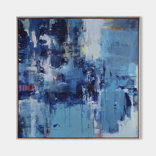 Vibrant Blue Abstract Oil Painting for Modern Home Decor