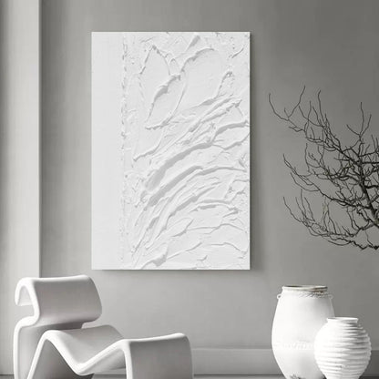 Textured White Floral Plaster Oil Painting for Elegant Home Decor