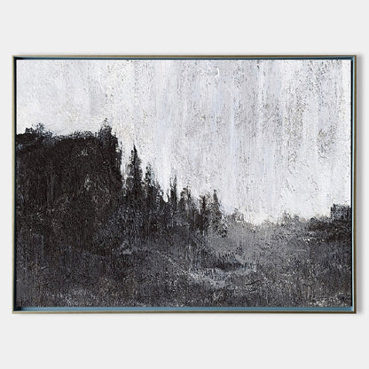 Monochrome Forest Landscape Oil Painting for Modern Home Decor