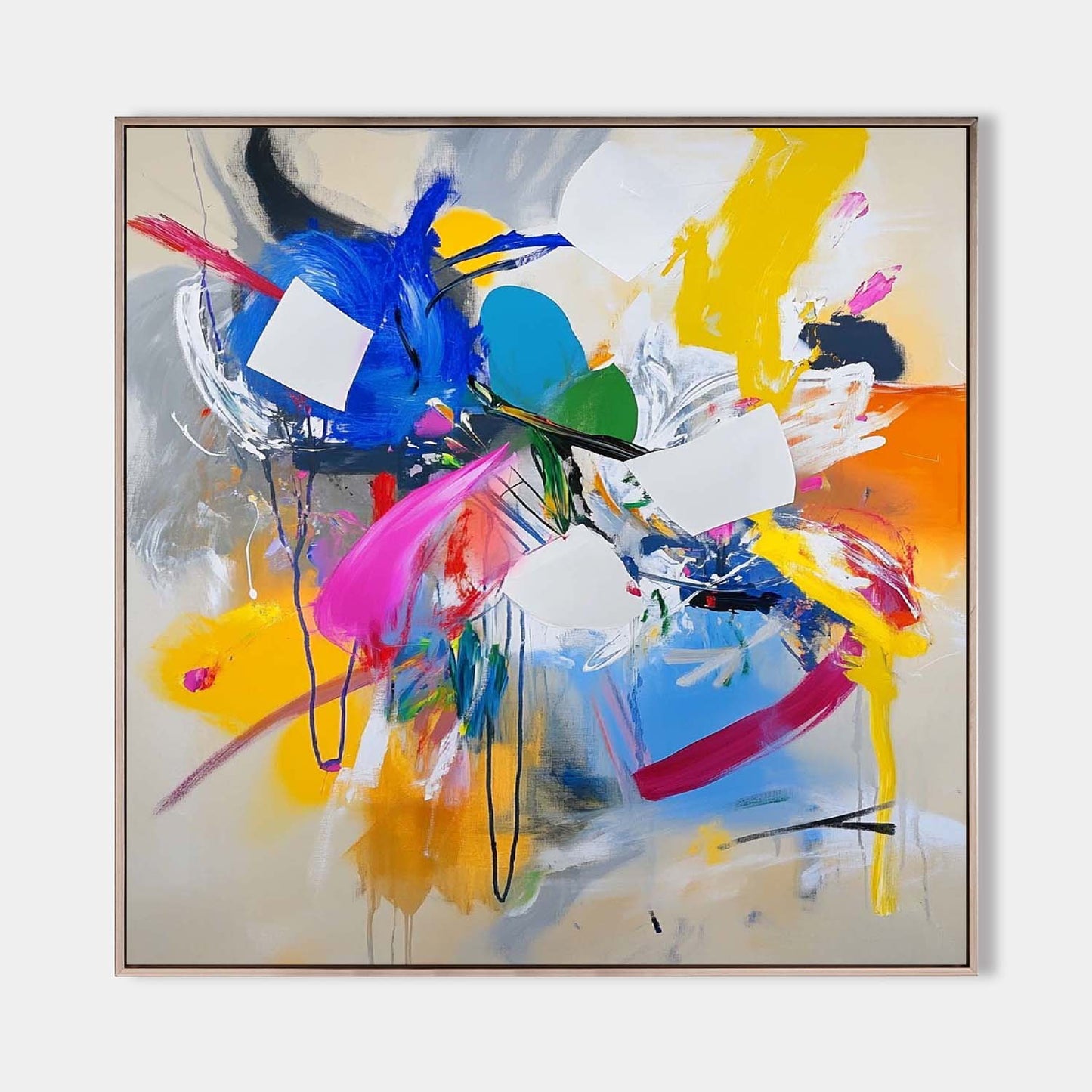 Vibrant Modern Abstract Oil Painting with Dynamic Color Palette and Bold Brushstrokes