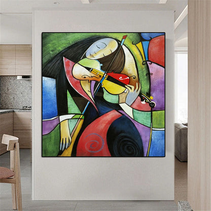 Vibrant Emotional Violinist - Abstract Oil Painting for Art Lovers