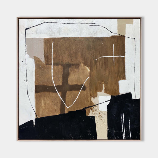 Contemporary Abstract Oil Painting with Bold Geometric Shapes and Earthy Tones