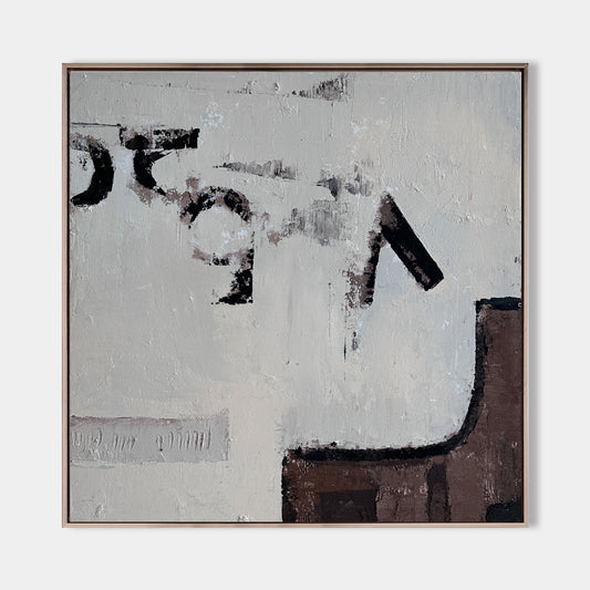 Contemporary Abstract Oil Painting with Neutral Tones and Textured Depth