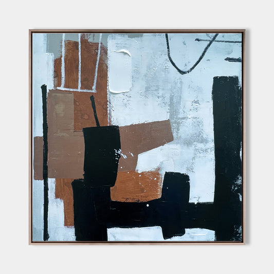 Contemporary Black and Brown Abstract Oil Painting for Elegant Home Decor