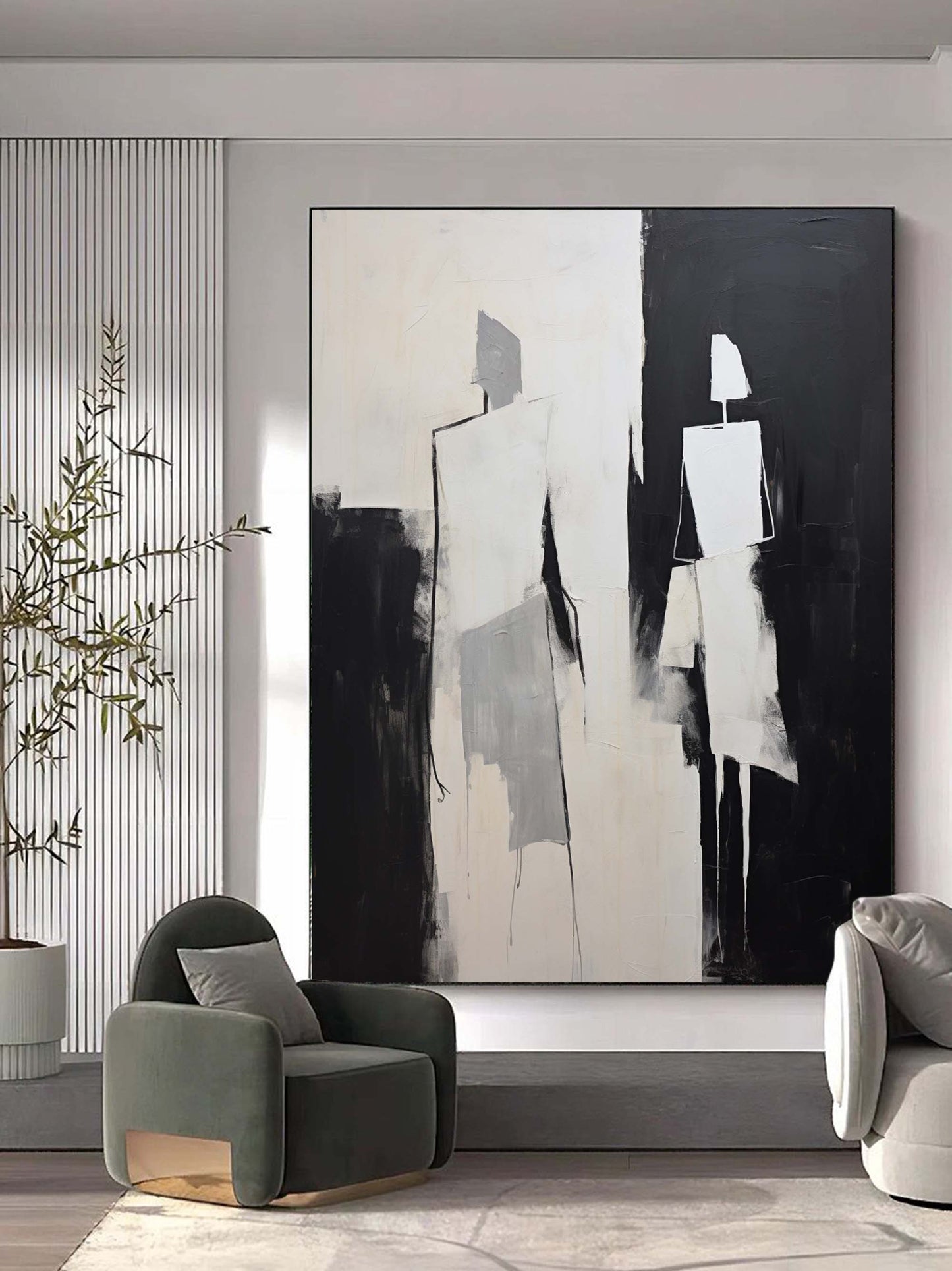 Abstract Black and White Oil Painting for Modern Home Decor